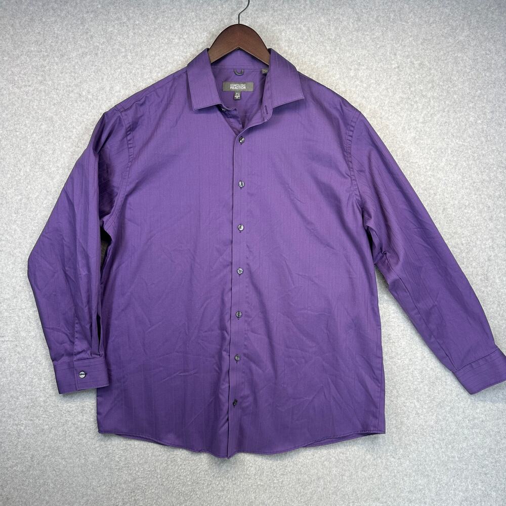 Kenneth Cole Reaction Shirt Mens Size 16.5 Purple Cotton Wrinkle Free Button Up